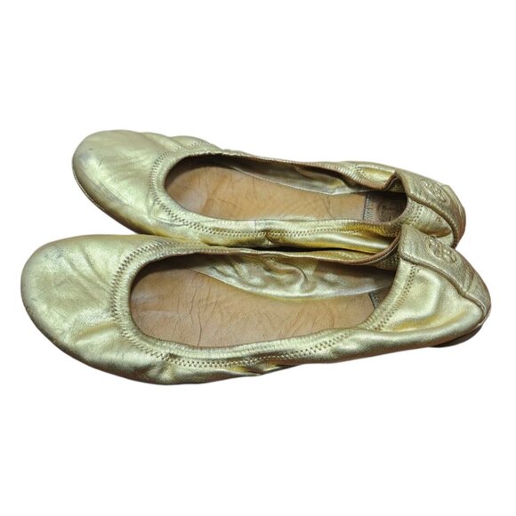 Tory Burch Gold Leather Ballet Flats Medallion Women’s Size 9 - Picture 5 of 12